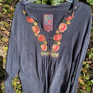 Johnny Was Embroidered Floral Midnight Blue Blouse